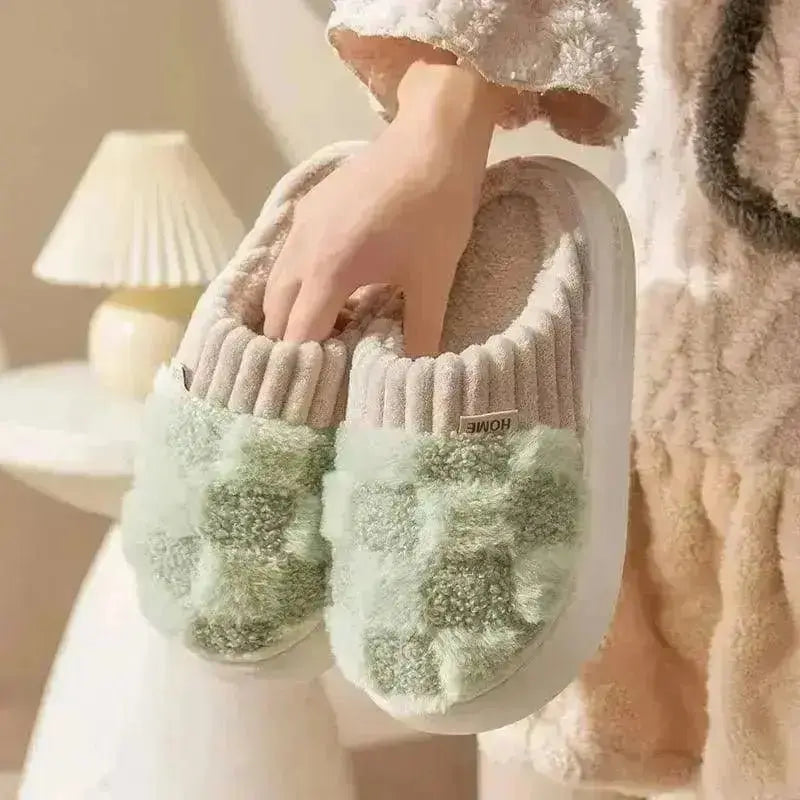 Plaid Plush Slippers Women