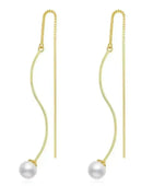 Sterling Silver Long Pearl Dangle Threader Earrings