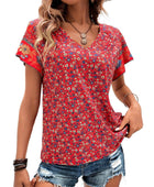 Women's Fashionable Elegant Floral V-neck Shirt Top