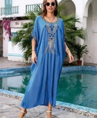 Women's Light Blue Rayon Embroidered Loose Robe